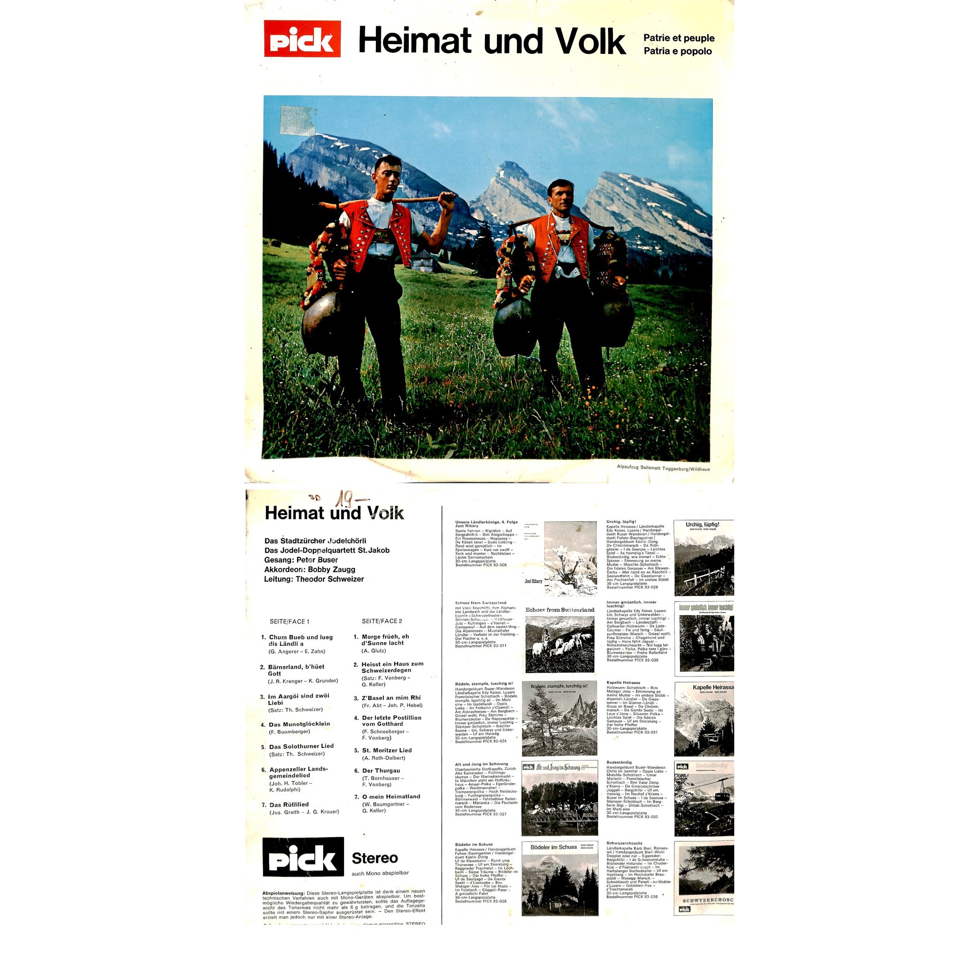 CD-Kopie von Vinyl: Heimat und Volk - Das Stadtzürcher Jodelchörli Und Das Jodel-Doppelquartett St.Jakob - 1969 CD-Kopie von Vinyl: Heimat und Volk - Das Stadtzürcher Jodelchörli Und Das Jodel-Doppelquartett St.Jakob - 1969