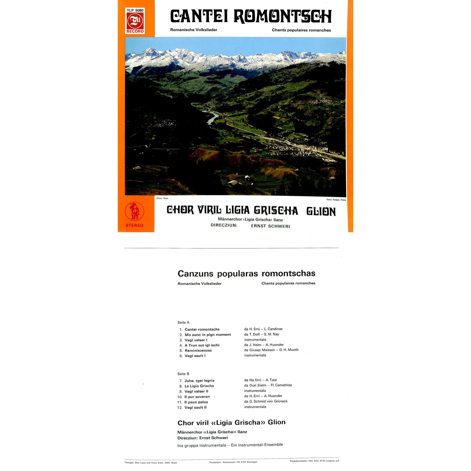 CD-Kopie von Vinyl: Chor Viril Ligia Grischa Glion - Cantei Romontsch CD-Kopie von Vinyl: Chor Viril Ligia Grischa Glion - Cantei Romontsch