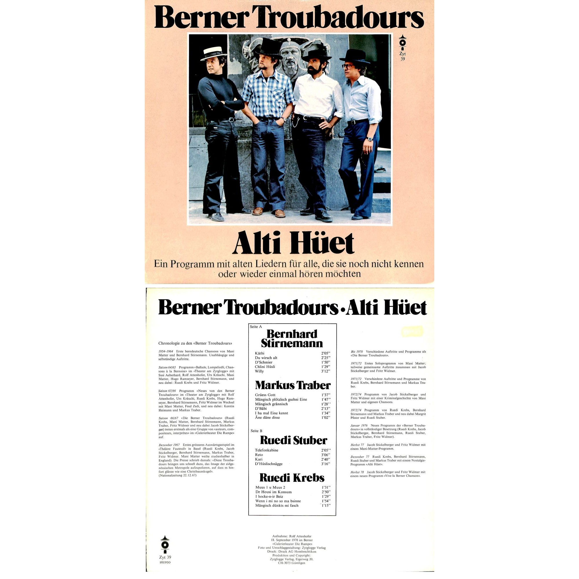 CD-Kopie von Vinyl: Berner Troubadours - Alti Hüet CD-Kopie von Vinyl: Berner Troubadours - Alti Hüet