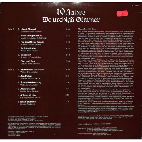 CD-Kopie von Vinyl:  10 Jahre De urchigä Glarner