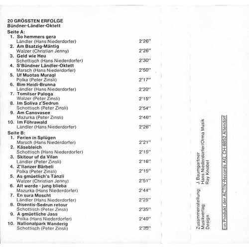 CD Bündner-Ländler-Oktett - 20 Grössten Erfolge