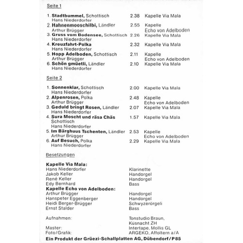 CD Kapelle Via Mala, Kapelle Echo von Adelboden - Bündnerbluet Bärnergmüet