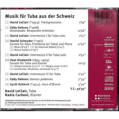 Occ. CD David Leclair - Musik für Tuba aus der Schweiz mit Nadia Carboni