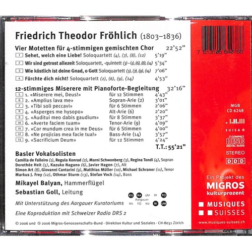 Occ. CD Friedrich Theodor Fröhlich - Miserere - Motetten