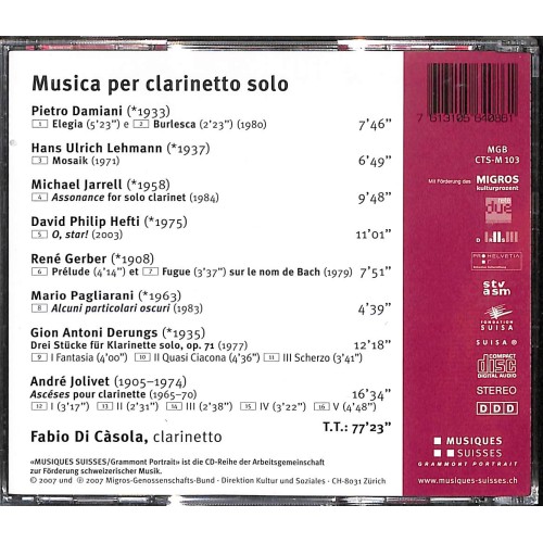 Occ. CD Fabio di Càsola - Musica per clarinetta solo