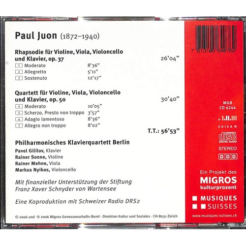 Occ. CD Paul Juon - 1872 - 1940 - Philharmonisches Klavierquartett Berlin