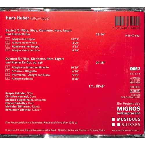 Occ. CD Hans Huber - Quintett und Sextett für Bläser und Klavier
