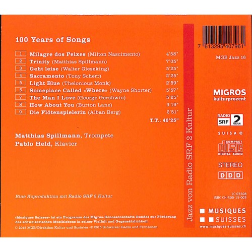 Occ. CD Matthias Spillmann - 100 Years of Songs