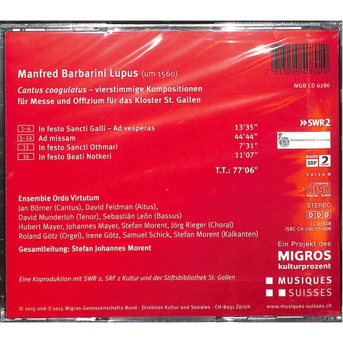 CD Manfred Barbarini Lupus für Messe und Offizium für das Kloster St. Gallen