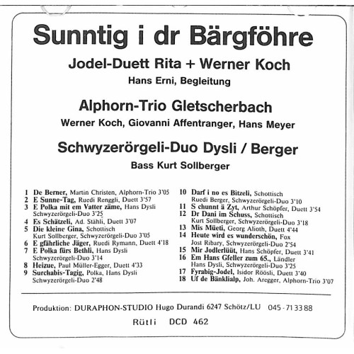 CD SD Dysli-Berger, JD Rita + Werner Koch - Sunntig i dr Bärgföhre