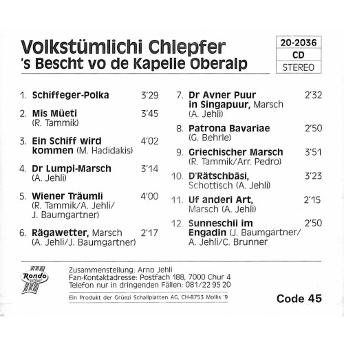 Occ. CD s'Bescht vo dr Ländlerkapelle Oberalp
