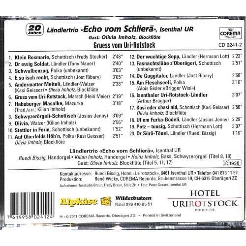 Occ. CD Ländlertrio Echo vom Schlierä Isenthal UR - Gruess vom Uri-Rotstock