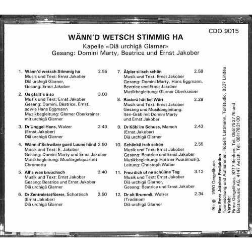 Occ. CD Diä urchigä Glaner - Wänn'd wetsch Stimmig ha
