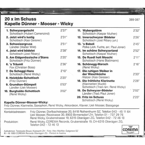 Occ. CD Dünner-Mooser-Wicky - 20 x im Schuss