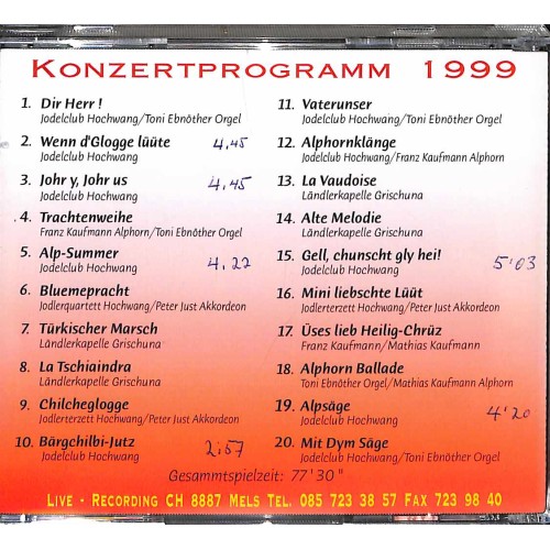Occ. CD Jodelclub Hochwang Igis-Landquart - Kirchen-Konzert 1999 Ltg. Heinrich Baier