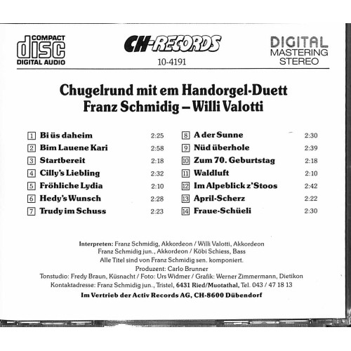 CD Franz Schmidig - Willi Valotti - Chugelrund mit em Handorgelduett