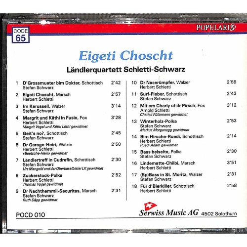 Occ. CD Ländlerquartett Schletti-Schwarz - Eigeti Choscht