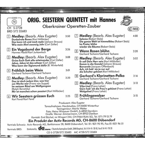 Occ. CD Orig. Seestern Quintett mit Hannes - Oberkrainer Operetten-Zauber