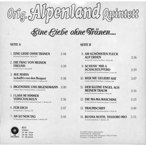 LP Original Alpenland Quintett - Eine Liebe ohne Tränen...