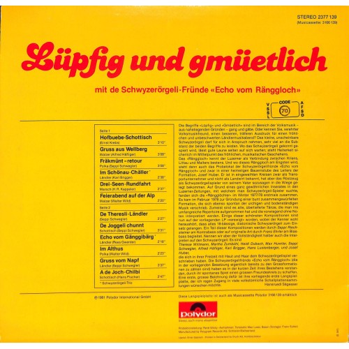 CD Schwyzerörgeli-Fründe Echo vom Ränggloch - Lüpfig und gemüetlich