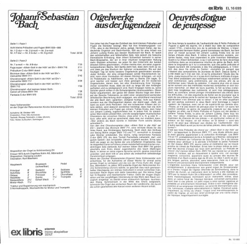 LP Hans Vollenweider Orgel ref. Kirche Schönenberg - Johann Sebastian Bach - 1975