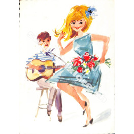 Postkarte: Motiv tanzendes Mädchen mit Gitarrenspieler