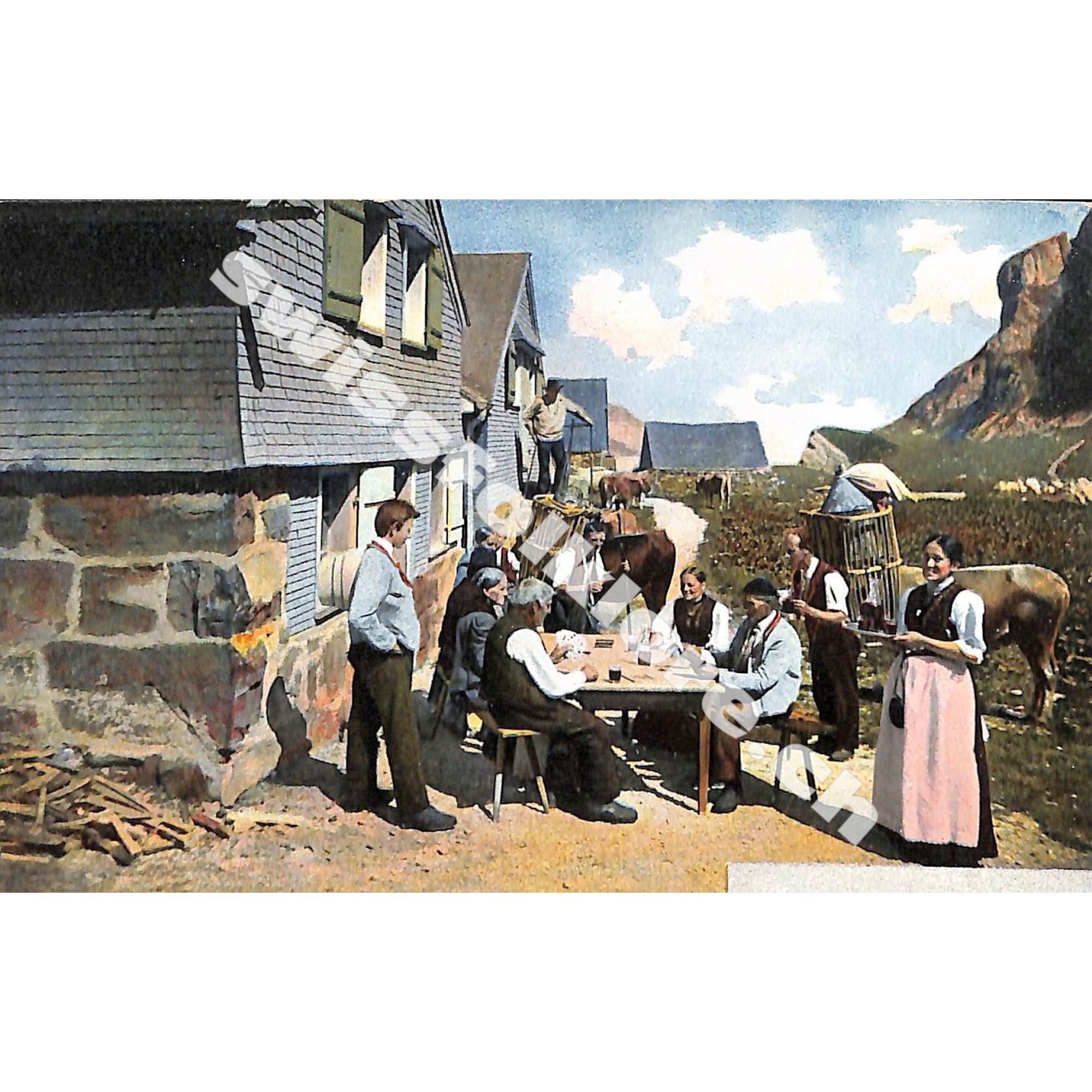 Postkarte: Motiv Bauern am Jassen Postkarte: Motiv Bauern am Jassen