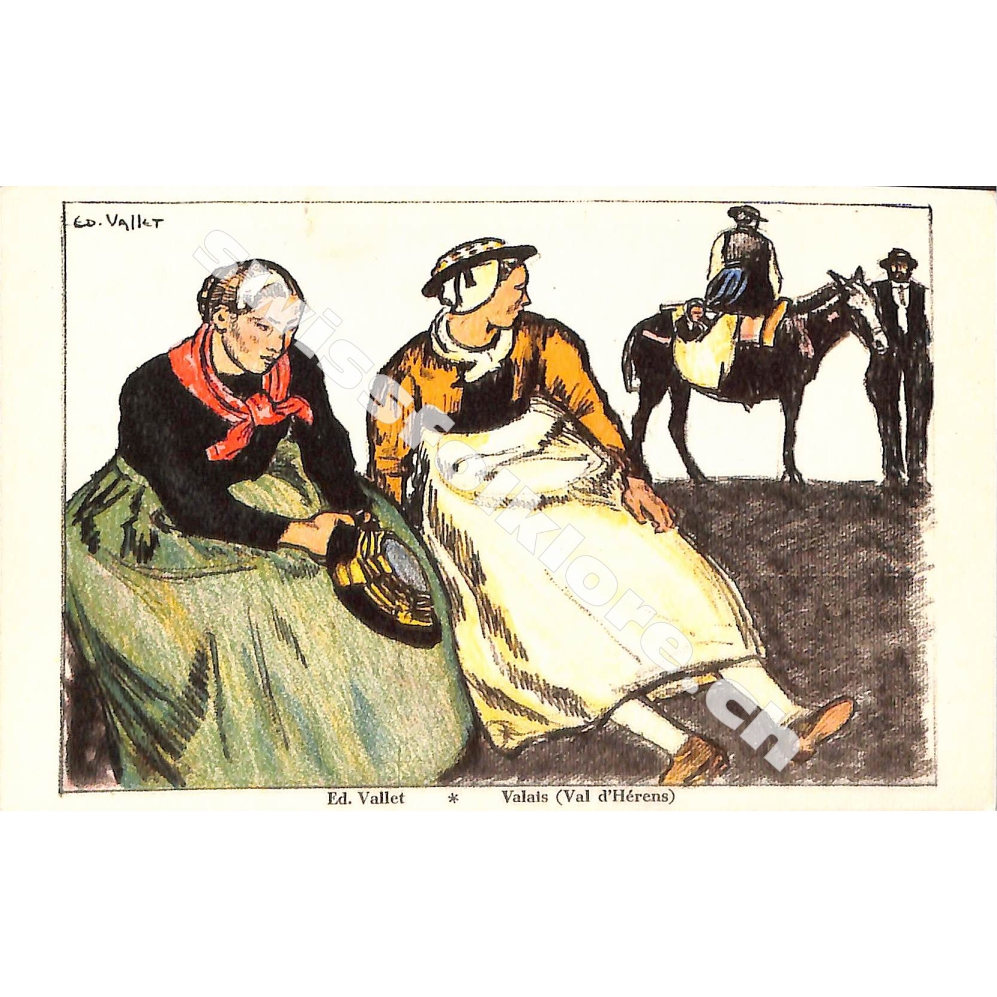 Postkarte: Tracht Wallis Valais - Val d'Hérens Postkarte: Tracht Wallis Valais - Val d'Hérens
