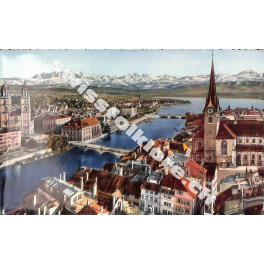 Postkarte: Zürich und die Alpen