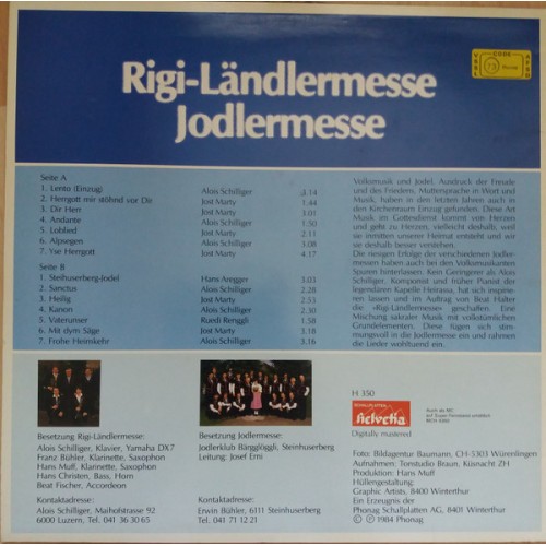 Occ. LP: Rigi-Ländlermesse Jodlermesse - div. Jodlermessen Alois Schilliger, Jo