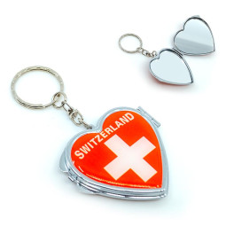 Schlüsselanhänger Herz/Spiegelmit mit Schweizerkreuz