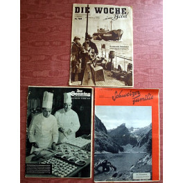 3 sehr alte Hefte Die Woche, Der Sonntag, Schweizer Familie 1941/56
