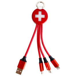 USB Multi-Ladegerät für Handy usw. , rot mit Schweizerkreuz
