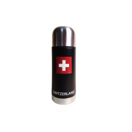 Thermosflasche Switzerland, schwarz mit Schweizerkreuz, 3.5 dl