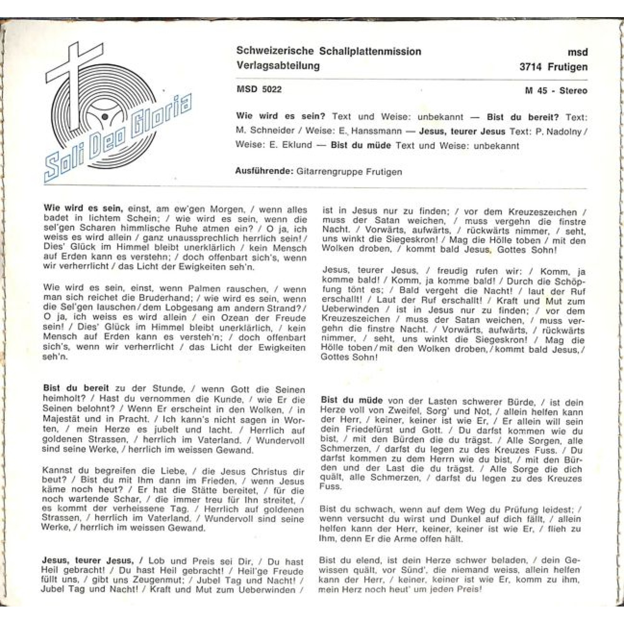 Occ. EP Vinyl: Gitarrengruppe Frutigen - Wie wird es sein u.a. Occ. EP Vinyl: Gitarrengruppe Frutigen - Wie wird es sein u.a.