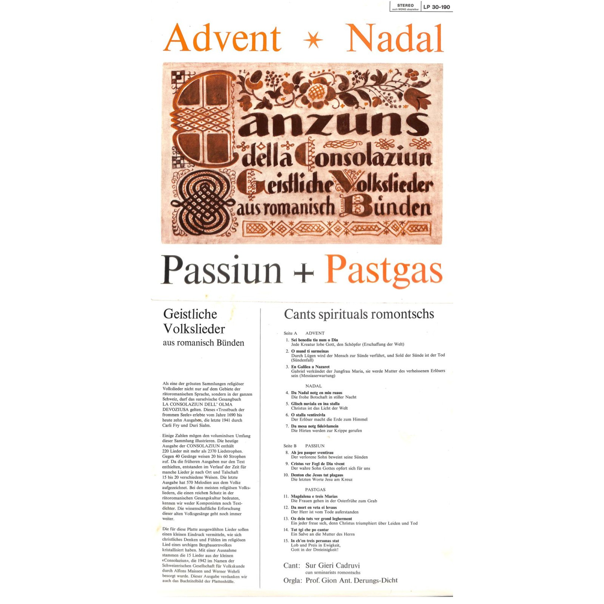 CD-Kopie von Vinyl: Cantgs spirituals romontsch - Sur Gieri Cadruvi, Gion A. Derungs CD-Kopie von Vinyl: Cantgs spirituals romontsch - Sur Gieri Cadruvi, Gion A. Derungs