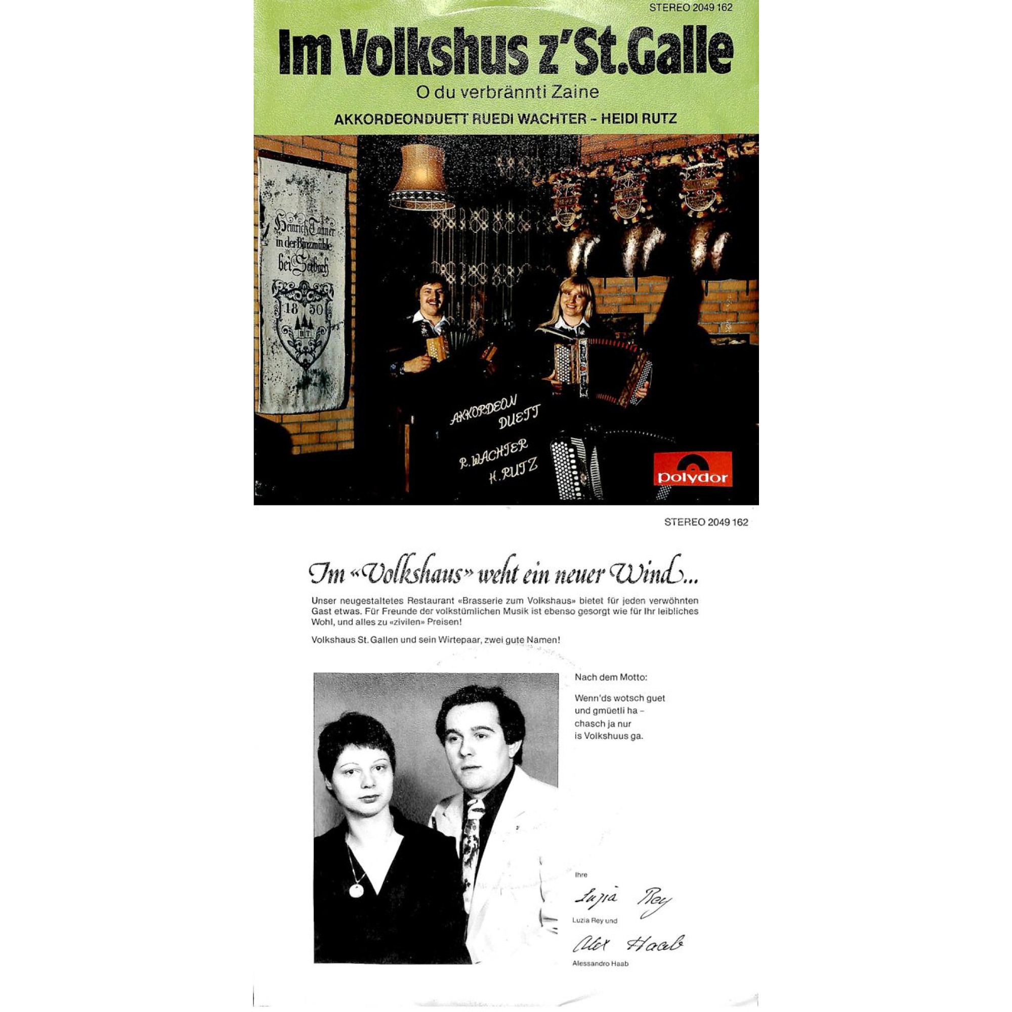 Occ. Single Vinyl: Akk.Duett Ruedi Wachter-Heidi Rutz - Im Volkshus z'St.Galle Occ. Single Vinyl: Akk.Duett Ruedi Wachter-Heidi Rutz - Im Volkshus z'St.Galle