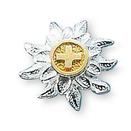 Ohrstecker Edelweiss mit Schweizerkreuz Silber - Gelbgold