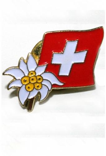 Pin: Edelweiss mit Schweizer Fahne