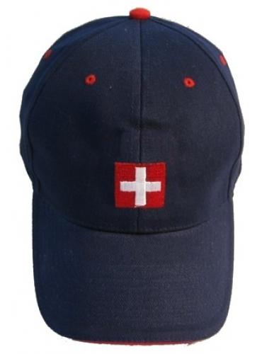 Mütze: Baseball bestickt, Schweizer Kreuz, Farbe dunkelblau