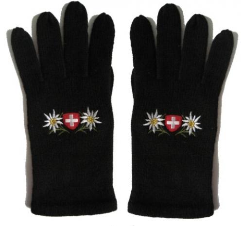 Handschuhe: bestickt, Schweizer Kreuz - Edelweiss