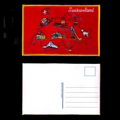 Postkarten rot: Die Schweiz aus Papier und Baumwolle - 5 Stück