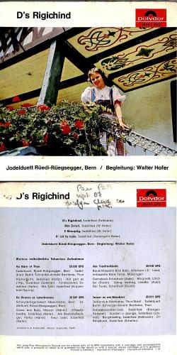 CD-Kopie von Vinyl EP:JD Rüedi-Rüegsegger Bern, Walter Hofer - D's Rigichind