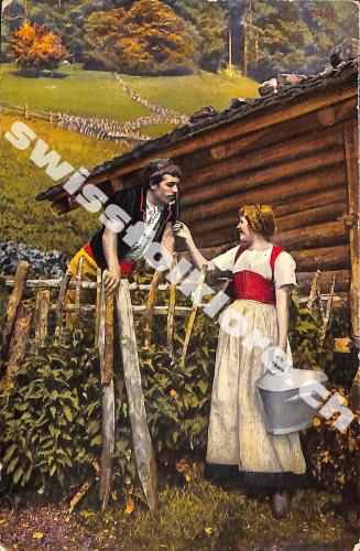 Postkarte: Motiv Bauer und Mädchen