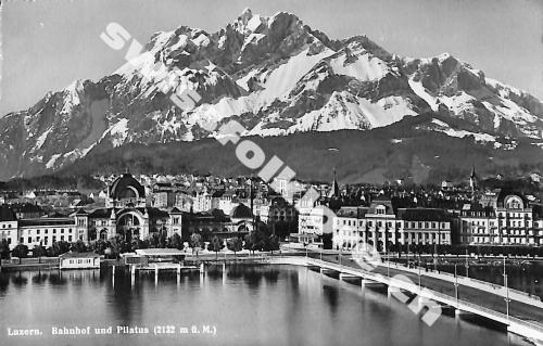 Postkarte: Luzern Bahnhof und Pilatus