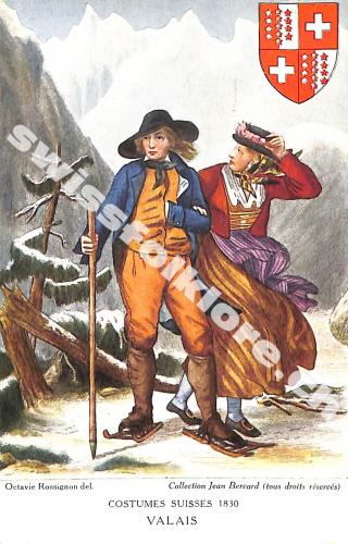 Postkarte: Tracht Wallis Valais - 1830