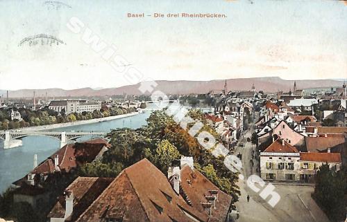 Postkarte: Basel - die drei Rheinbrücken - 1903