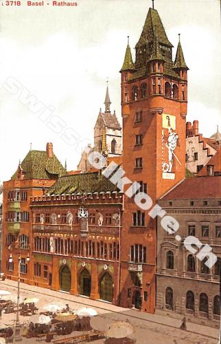 Postkarte: Basel - Marktplatz und Rathaus