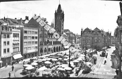Postkarte: Basel - Marktplatz u. Rathaus