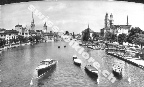 Postkarte: Zürich mit Zürichsee und Booten